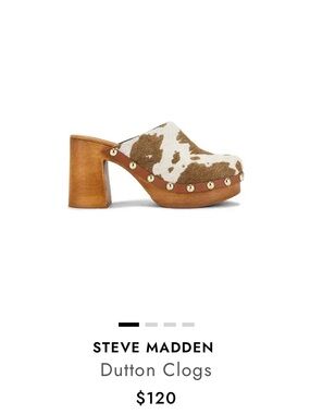 Steve Madden Dutton Clogs- Brown & White Cowhide Studded Clog Heels